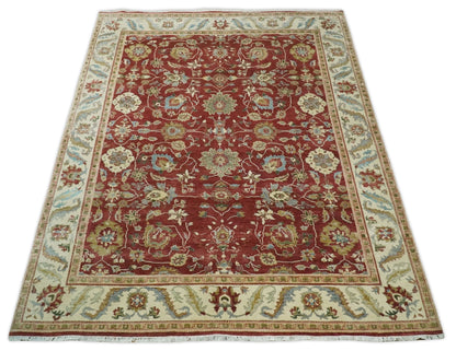8x10 Fine Hand Knotted Rust and Ivory Traditional Vintage Persian Style Antique Wool Rug | AGR20