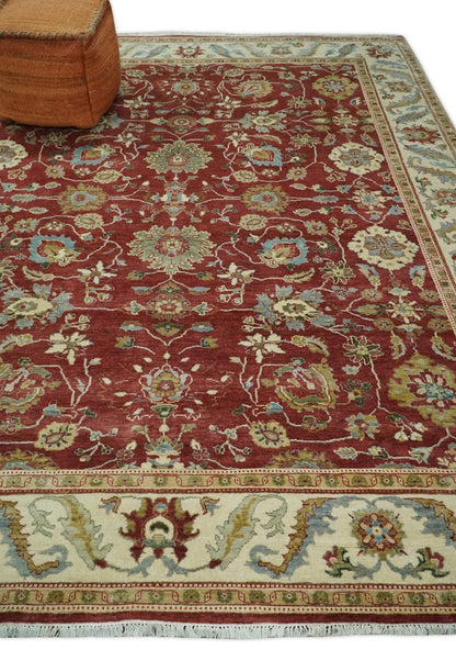 8x10 Fine Hand Knotted Rust and Ivory Traditional Vintage Persian Style Antique Wool Rug | AGR20