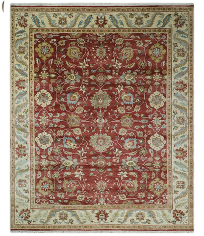 8x10 Fine Hand Knotted Rust and Ivory Traditional Vintage Persian Style Antique Wool Rug | AGR20