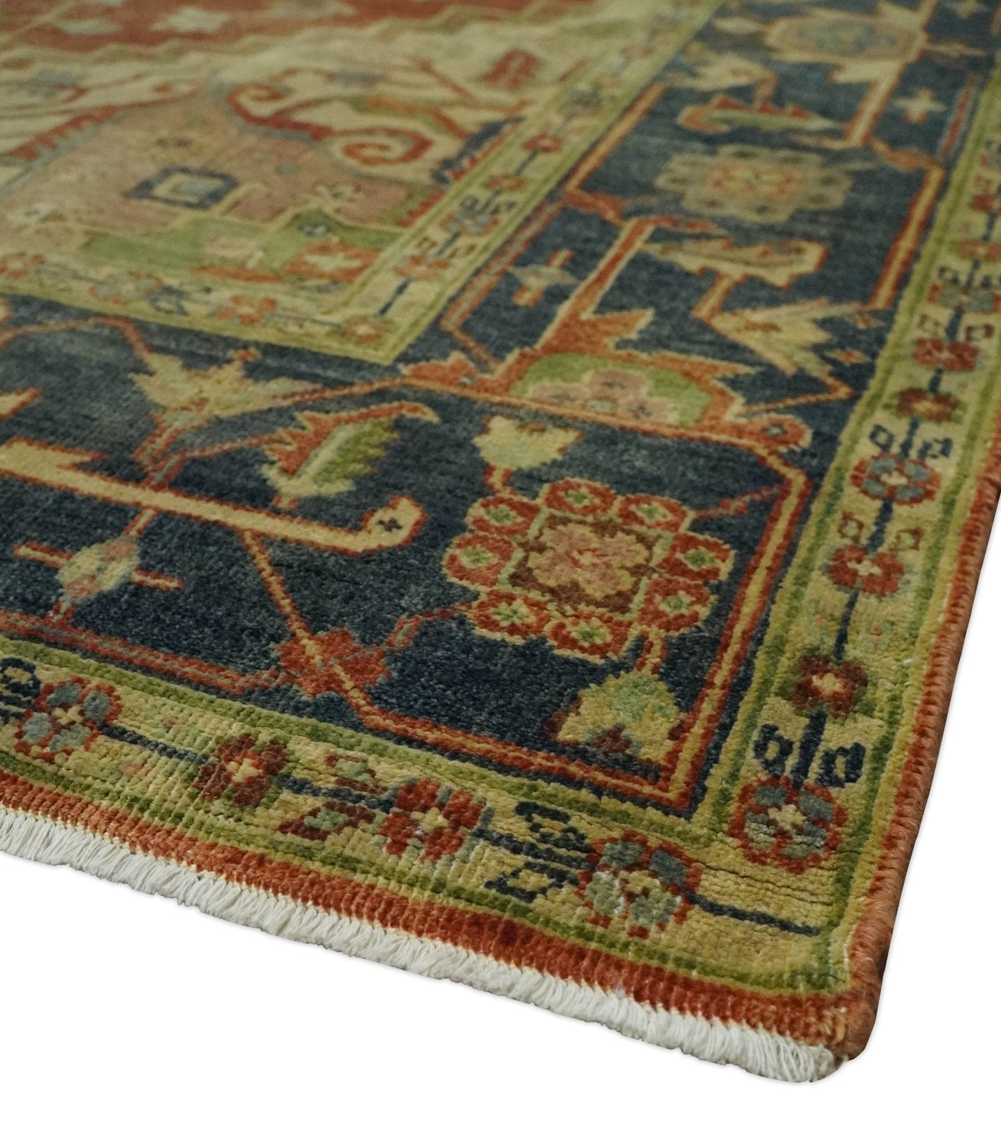 8x10 Gold, Rust and Charcoal Heriz Serapi Traditional Vintage Turkish Style Antique Look Hand Knotted Wool Area Rug | N361810