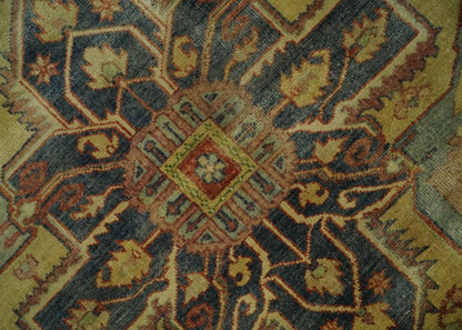 8x10 Gold, Rust and Charcoal Heriz Serapi Traditional Vintage Turkish Style Antique Look Hand Knotted Wool Area Rug | N361810