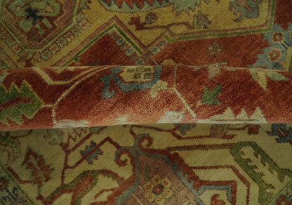 8x10 Gold, Rust and Charcoal Heriz Serapi Traditional Vintage Turkish Style Antique Look Hand Knotted Wool Area Rug | N361810