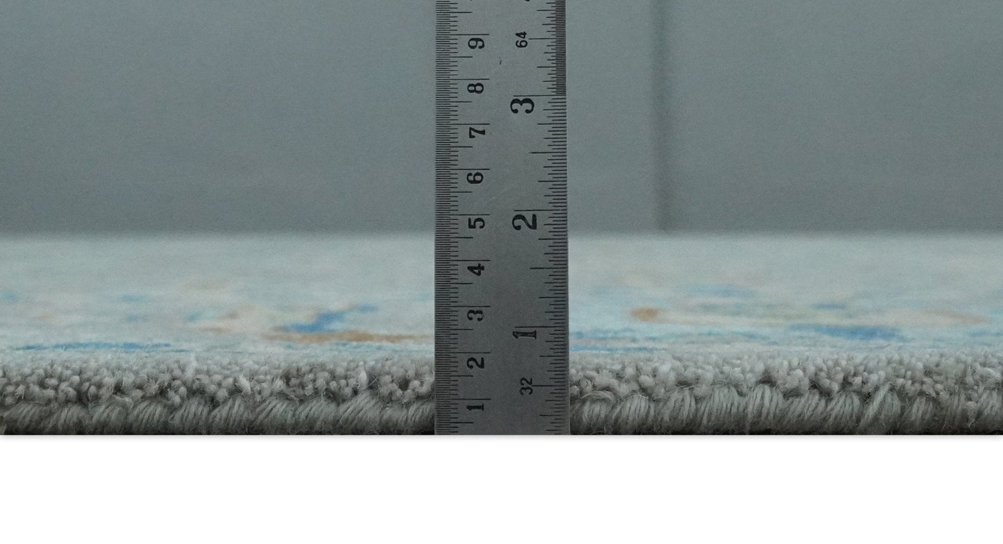 8x10 Hand Tufted Gray, Beige and Accent Blue Traditional Herati Design Wool Rug