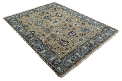 8x10 Traditional Beige and Gray Antique Style Floral Hand knotted Wool Area Rug
