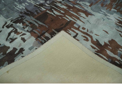 8x11 Gray, Silver and Brown Modern Abstract Hand Tufted wool and Art silk Area Rug