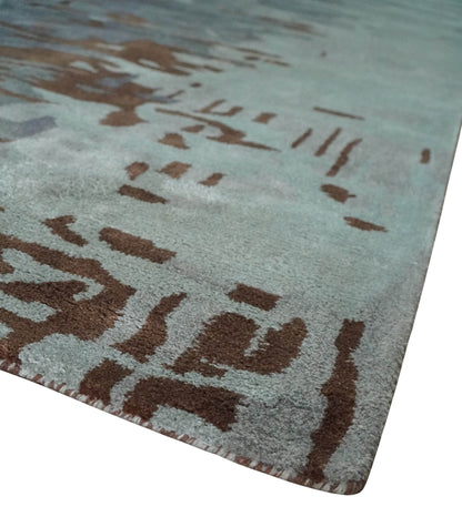 8x11 Gray, Silver and Brown Modern Abstract Hand Tufted wool and Art silk Area Rug