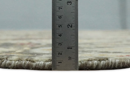 8x8 Round Fine Hand Knotted Brown and Beige Traditional Vintage Persian Style Antique Wool Rug | AGR48