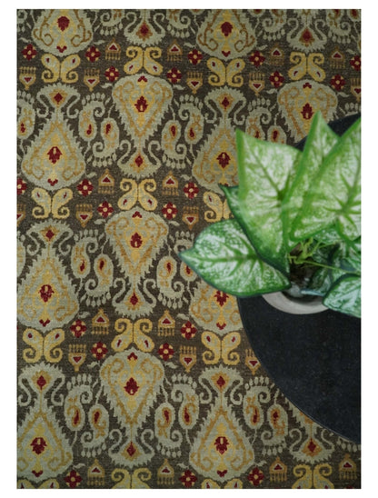 8x8 Round Fine Hand Knotted Brown and Beige Traditional Vintage Persian Style Antique Wool Rug | AGR48