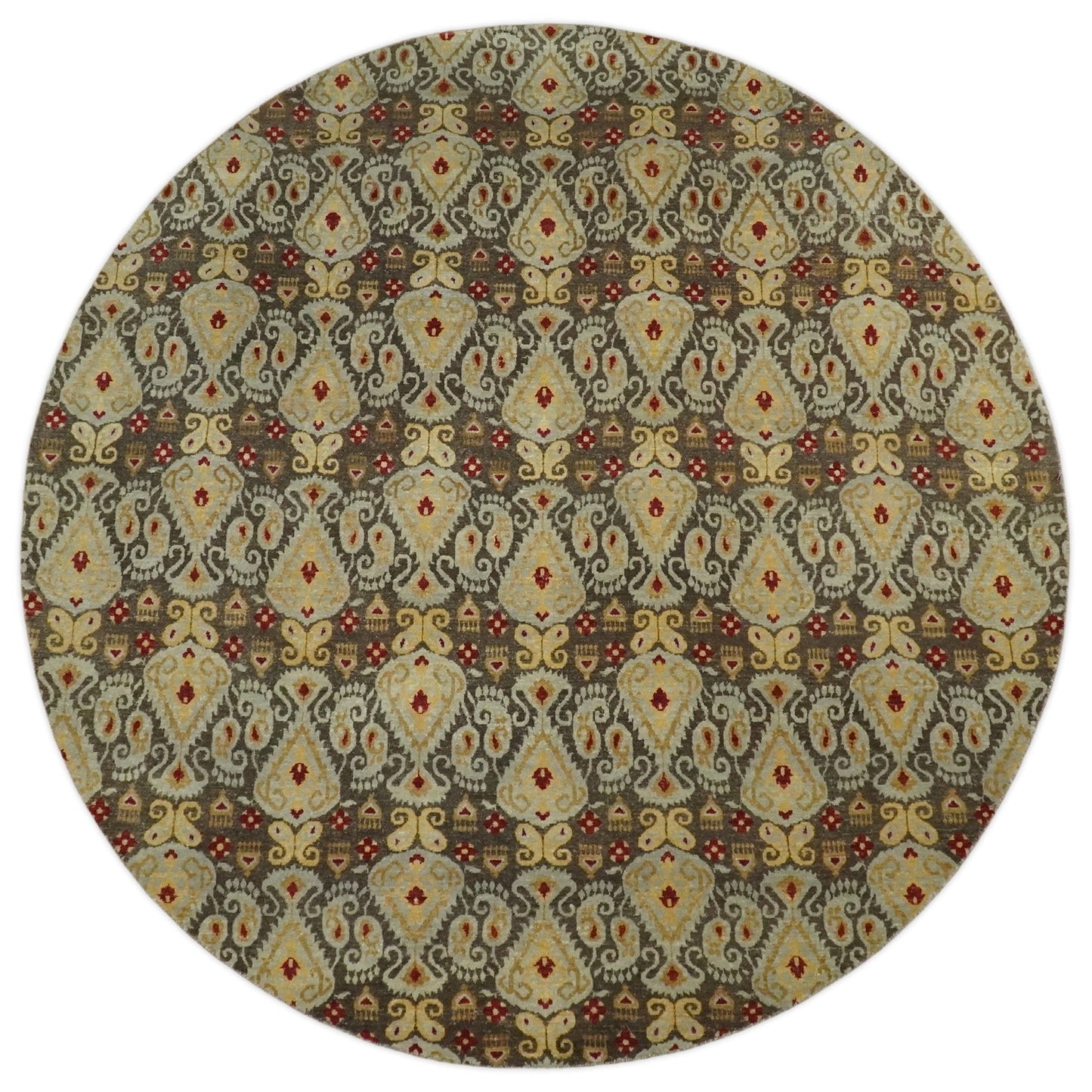 8x8 Round Fine Hand Knotted Brown and Beige Traditional Vintage Persian Style Antique Wool Rug | AGR48