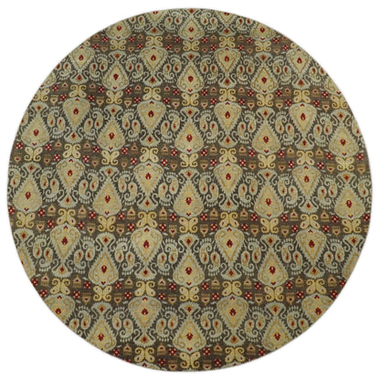 8x8 Round Fine Hand Knotted Brown and Beige Traditional Vintage Persian Style Antique Wool Rug | AGR48