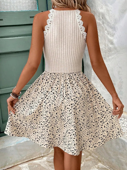 Country Breeze Ribbed Lace Mini Dress