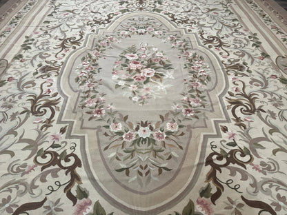Palace Sized Aubusson Rug 13 x 20, Flatweave Aubusson Weave, Oversized Rug, European French Elegant Design