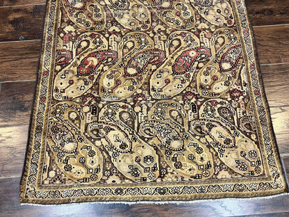 Antique Persian Malayer Runner Rug 3x16, Repeated Boteh Paisley Design, Rare Rug, 1920s Antique Oriental Carpet, Wool Handmade Hand Knotted 3 x 16 ft Rug