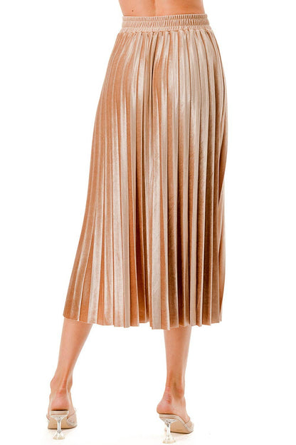 Velour Pleated Midi Skirt