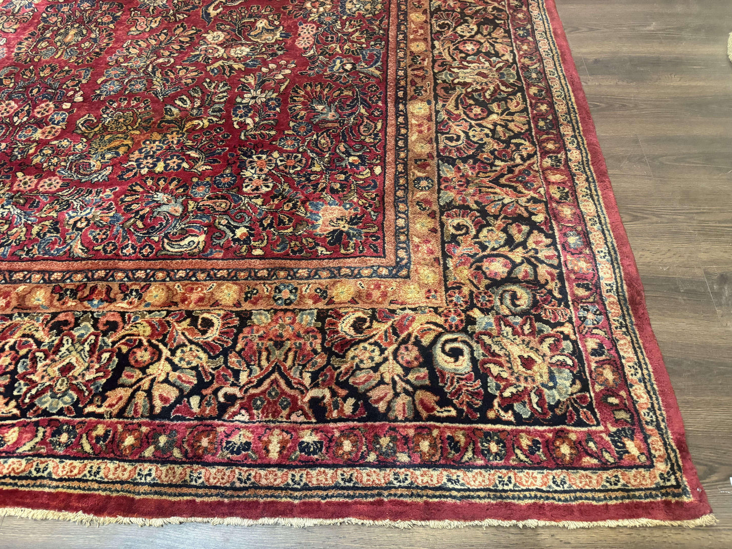 Persian Sarouk Rug 10x18, Palace Size Antique Persian Carpet, Wool, Red, Floral, Handmade Traditional Persian Rug, Extra Large Rug