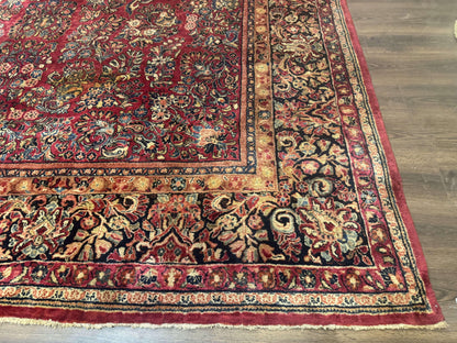 Persian Sarouk Rug 10x18, Palace Size Antique Persian Carpet, Wool, Red, Floral, Handmade Traditional Persian Rug, Extra Large Rug