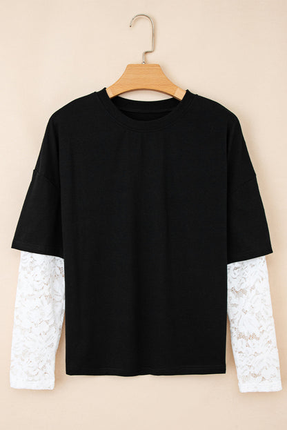 Hallie Spitzen-Longsleeve mit Einsatz und überschnittenen Schultern