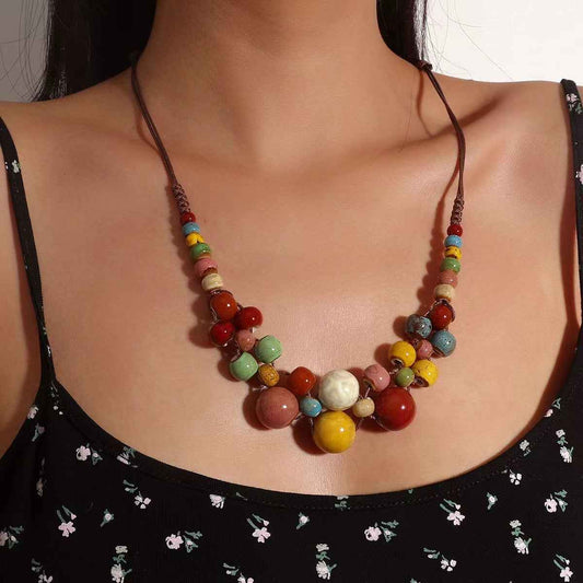 Etniczny kolorowy ceramiczny naszyjnik z koralikami dla kobiet – styl boho