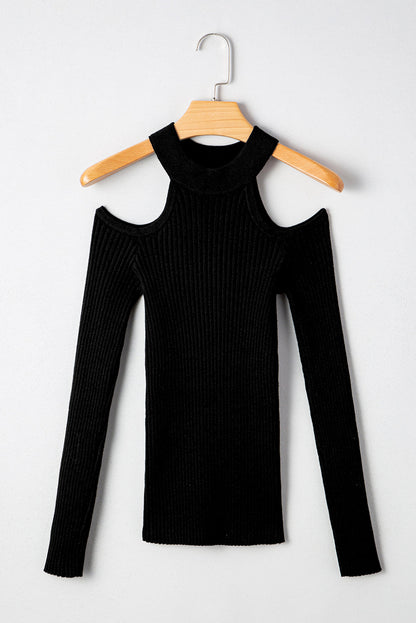 Sweter Bailey z prążkowanego dzianego materiału z odkrytymi ramionami