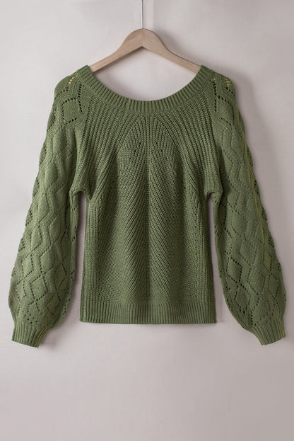 Sweter dzianinowy Lia z ażurowymi bufkami