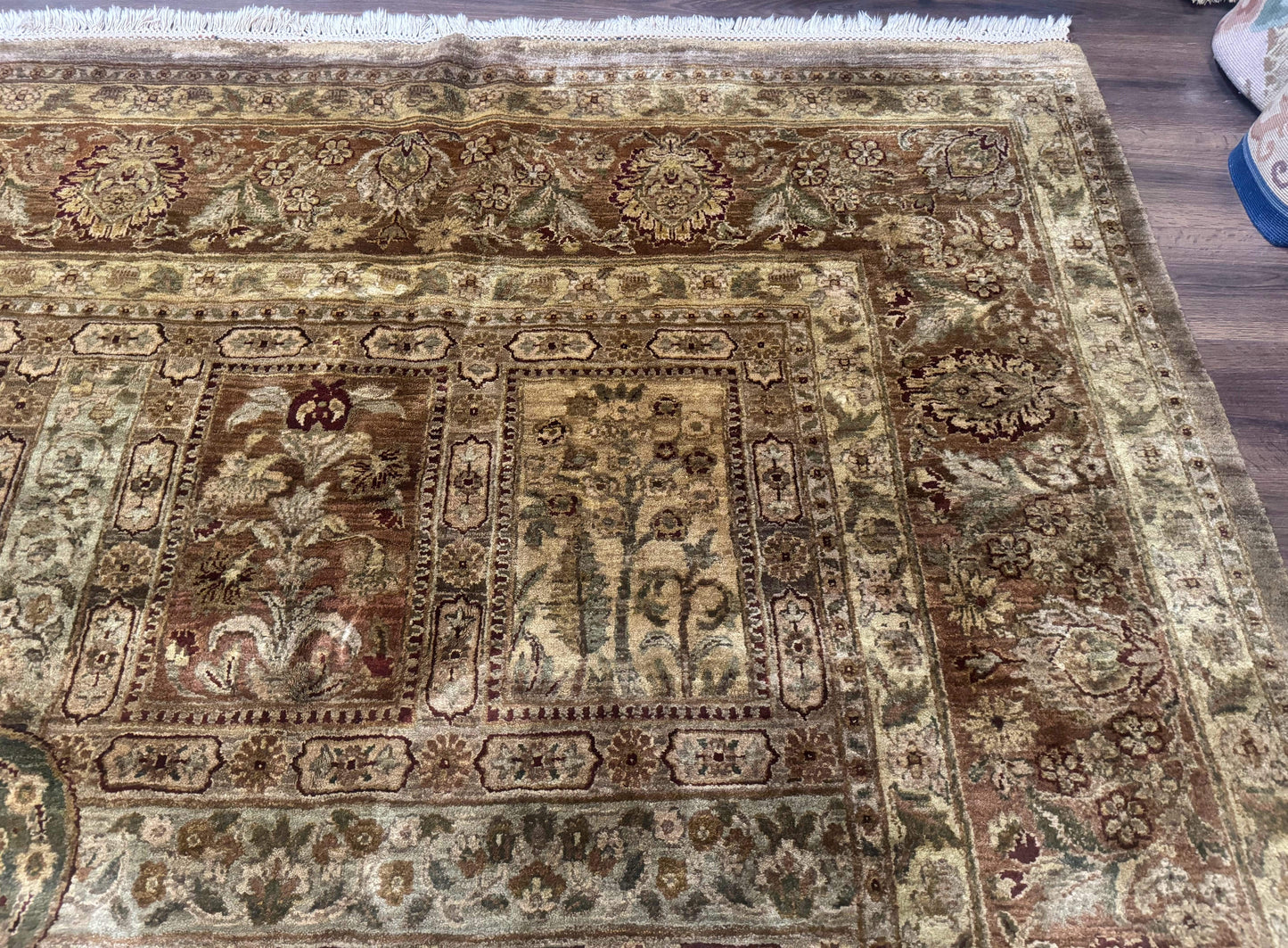Large Indian Wool Rug 12x14, Wool Handmade Panel Design Carpet, Traditional, Palace Size