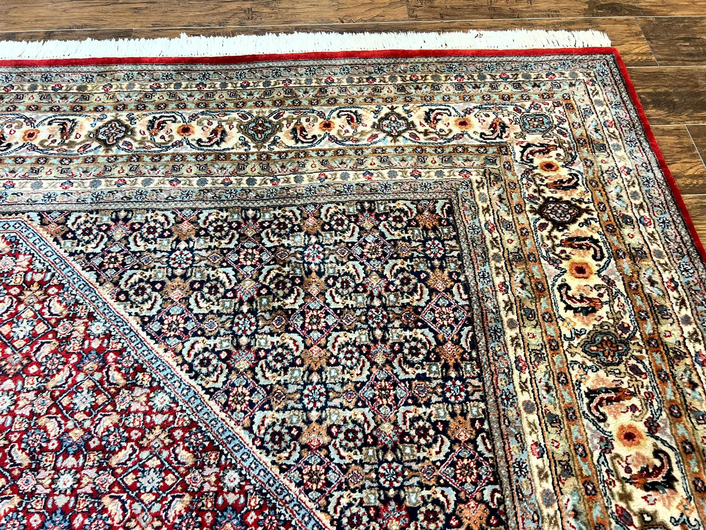 Square Indo Persian Bidjar Rug 10x10, Red, Handmade Vintage Wool Carpet