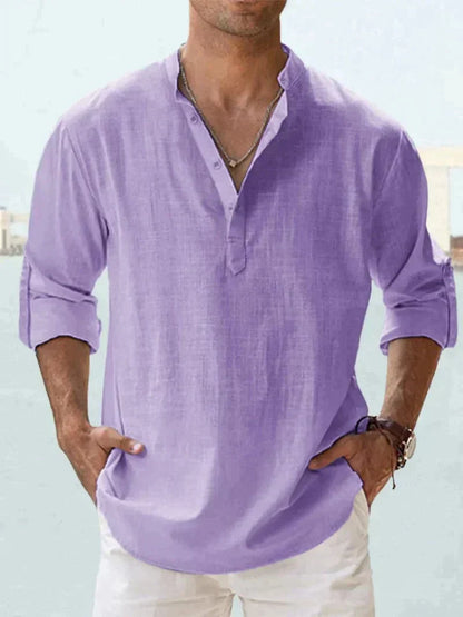 Collared V-Neck Linen Shirt