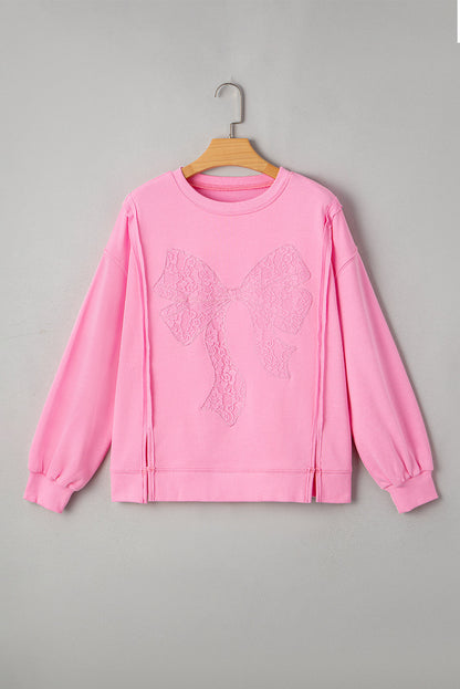 Brianna Spitzen-Schleife besticktes Sweatshirt mit sichtbarer Naht