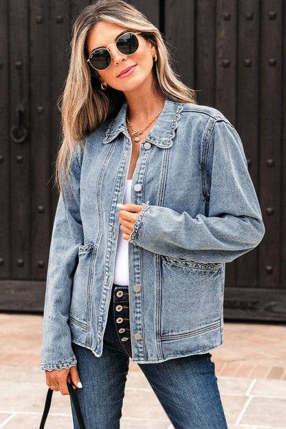 Brooklyn kamskjellkant knappet denimjakke