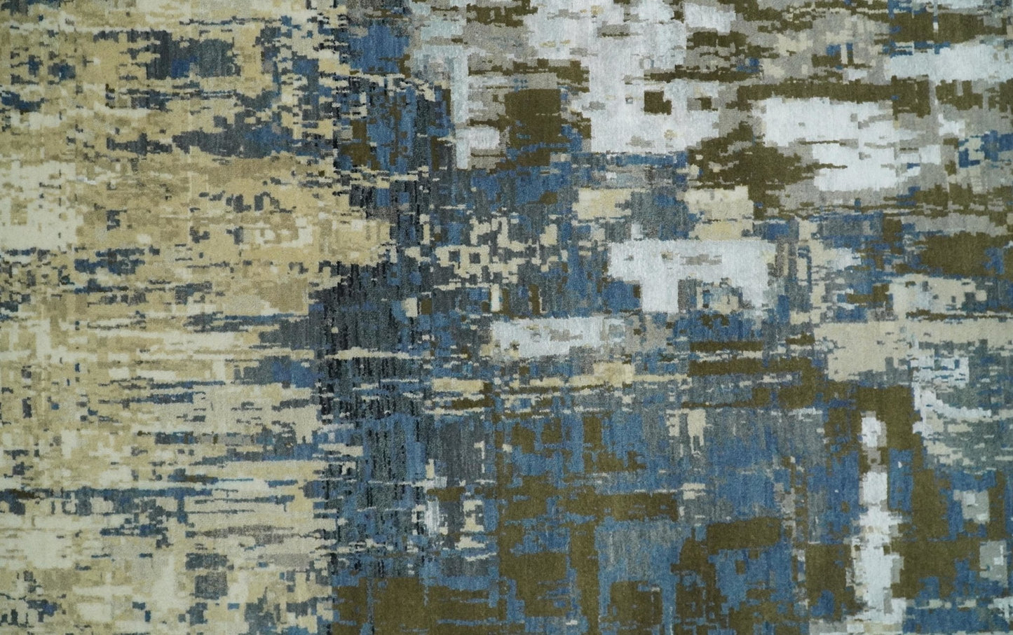 9x12 Fine Hand Knotted Beige and Blue Modern Abstract Style Antique Wool and Silk Area Rug | AGR31