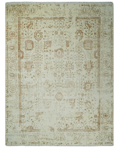 9x12 Fine Hand Knotted Beige and Brown Traditional Vintage Persian Style Antique Wool and Silk Rug | AGR46