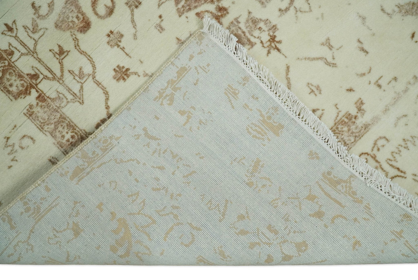 9x12 Fine Hand Knotted Beige and Brown Traditional Vintage Persian Style Antique Wool and Silk Rug | AGR46