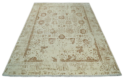 9x12 Fine Hand Knotted Beige and Brown Traditional Vintage Persian Style Antique Wool and Silk Rug | AGR46