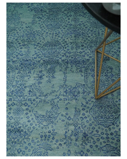 9x12 Fine Hand Knotted Blue and Teal Traditional Vintage Persian Style Antique Wool Rug | AGR33