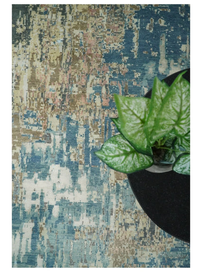 9x12 Fine Hand Knotted Brown Multicolor Modern Abstract Wool Area Rug | AGR34