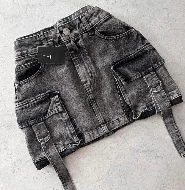 A-Line Denim Mini Skirt | Multi-Pocket Design for Stylish Utility 0