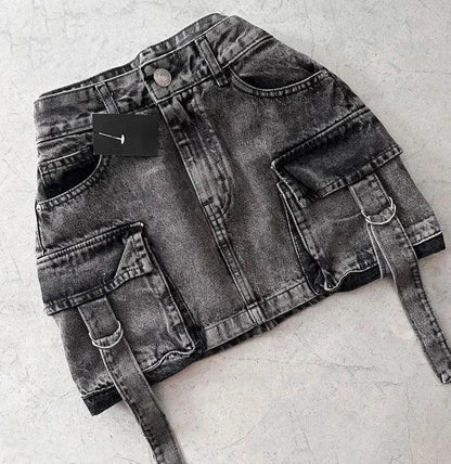 A-Line Denim Mini Skirt | Multi-Pocket Design for Stylish Utility 0