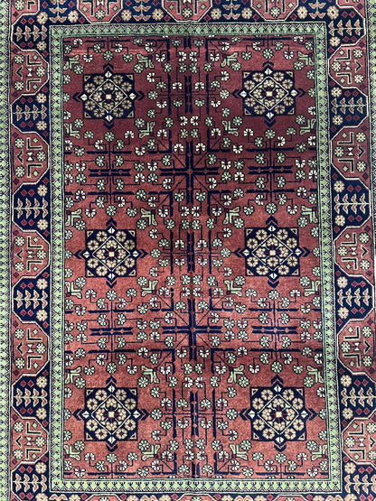 Hand-Knotted Bukharayi Rug – Brown 59” x 40” | Traditional Afghani Wool Rug