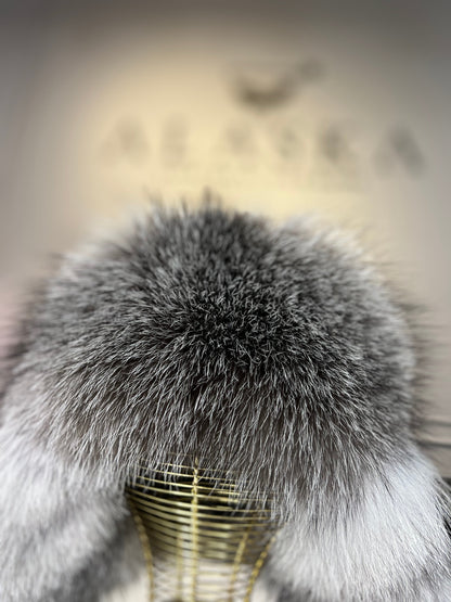 Echt Silberfuchs Pelz Echt Leder Hut