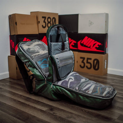 Smaragdgroene leren handbagage gepatenteerde rugzak