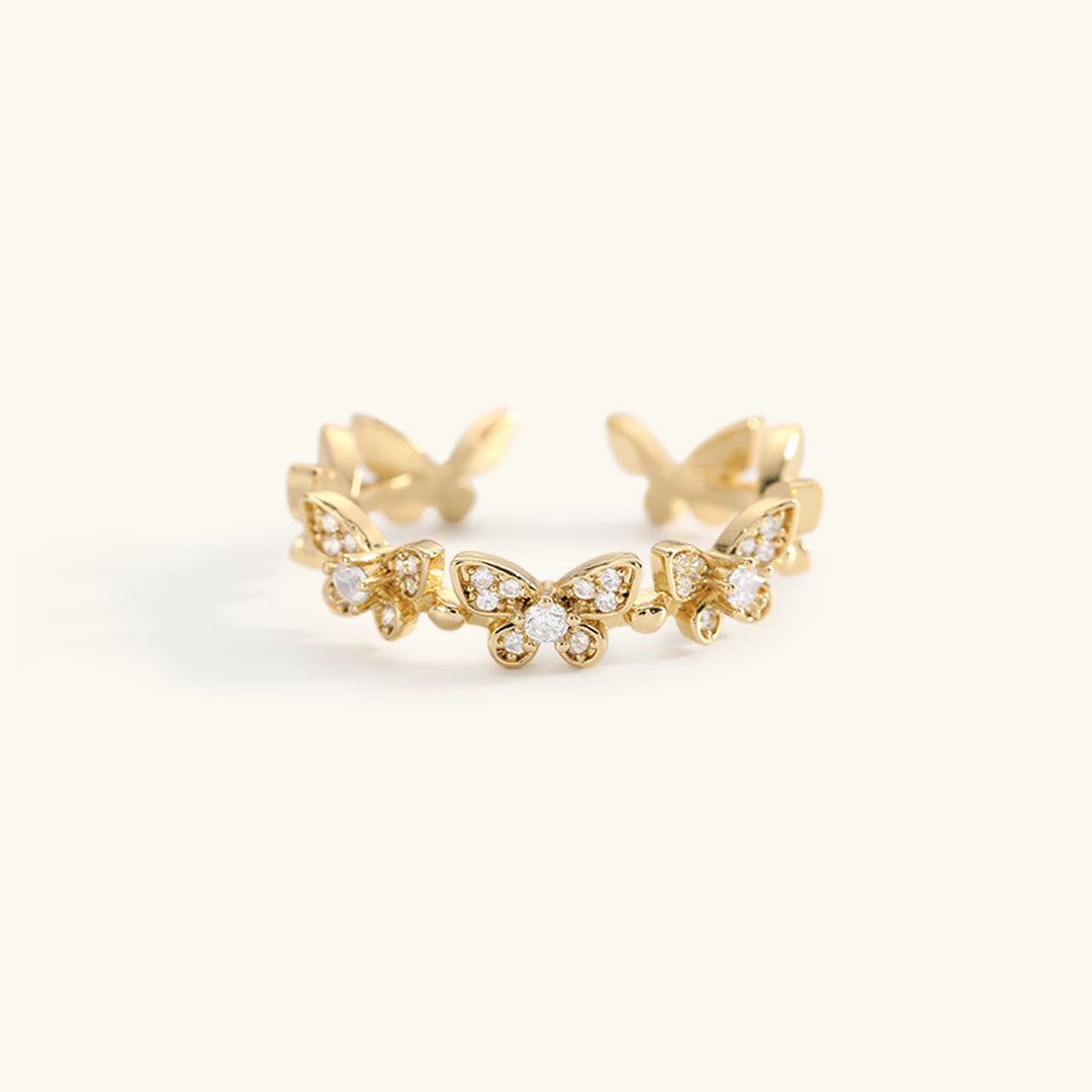 Adjustable Gold Butterfly Ring | Elegant 18k Gold Plated Design 0
