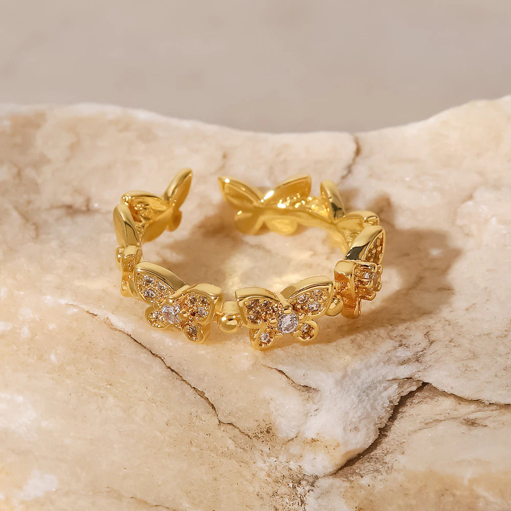 Adjustable Gold Butterfly Ring | Elegant 18k Gold Plated Design 3