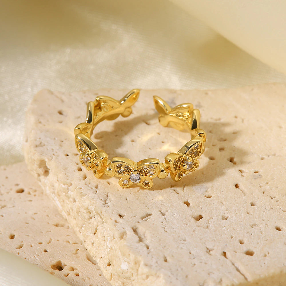 Adjustable Gold Butterfly Ring | Elegant 18k Gold Plated Design 4