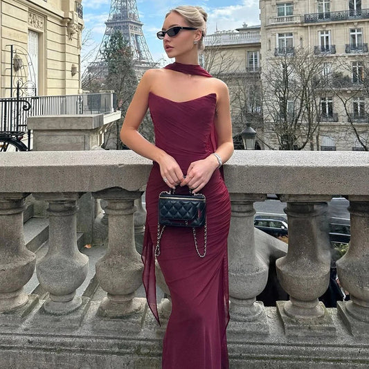 Trägerloses, gerafftes zweiteiliges Maxikleid