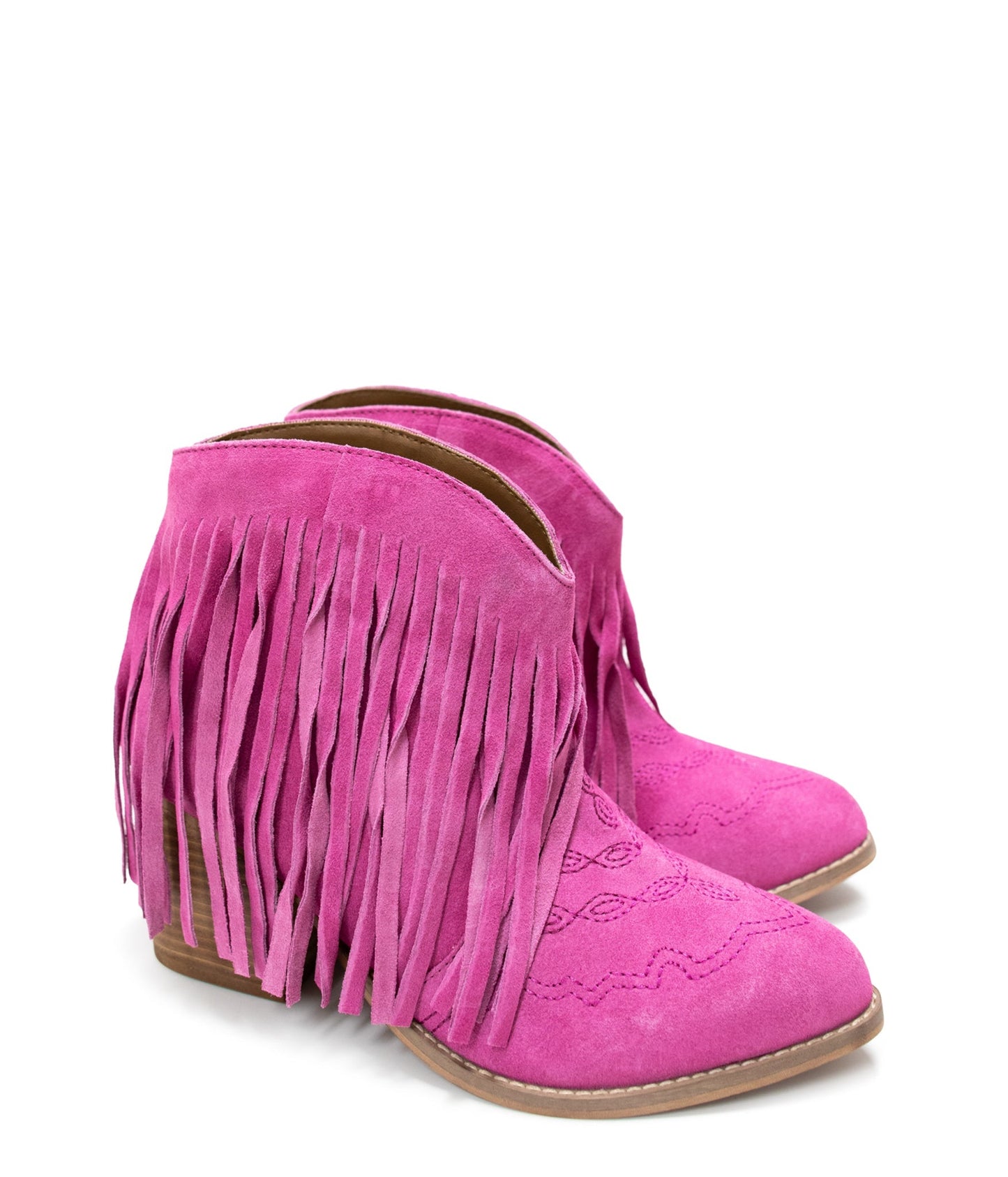 Botki Amos Fringe na kostkę zamszowe w kolorze magenta