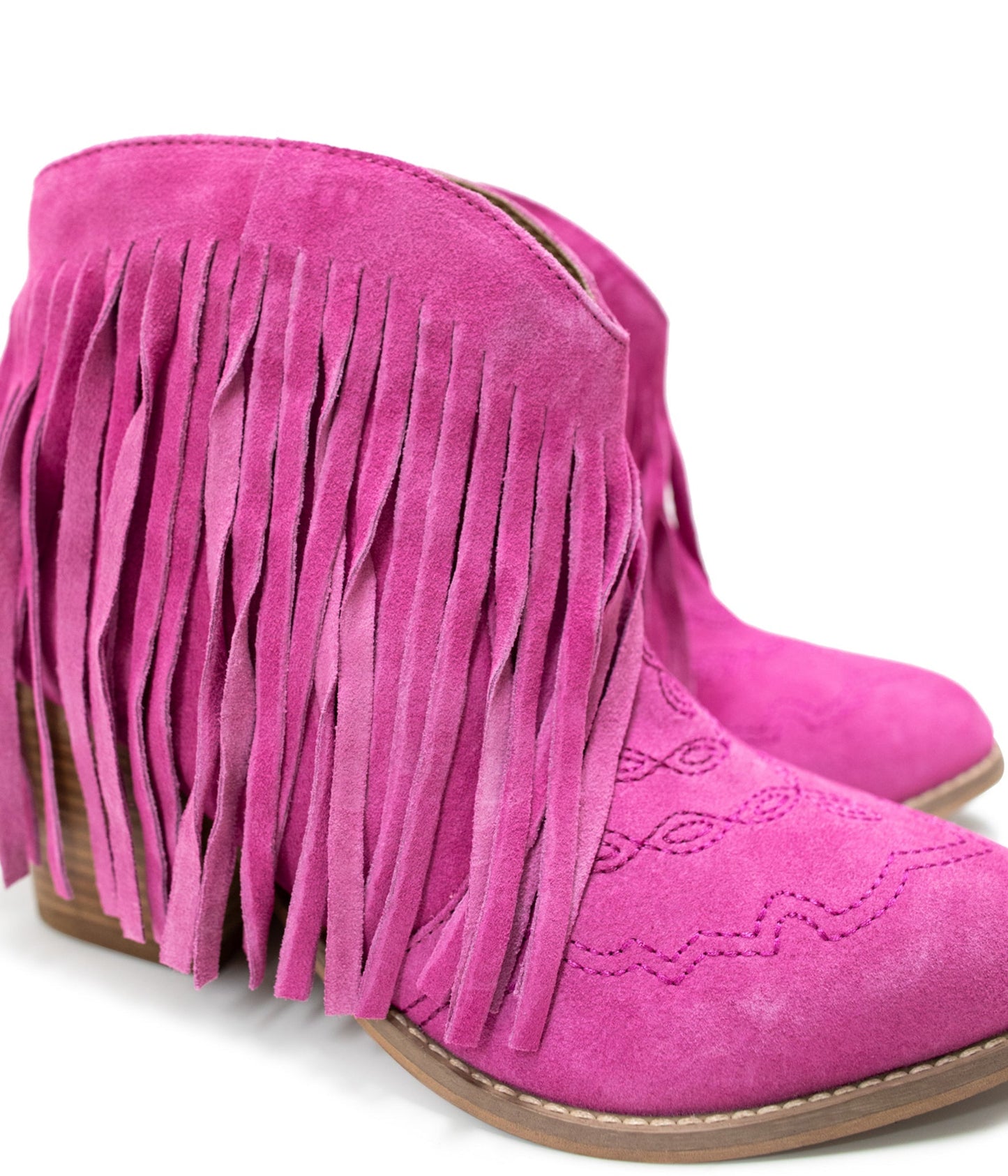 Botki Amos Fringe na kostkę zamszowe w kolorze magenta