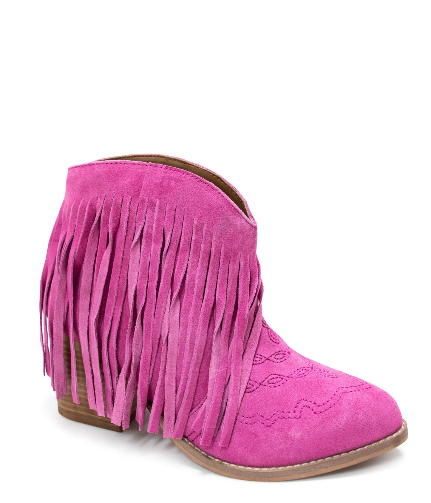 Botki Amos Fringe na kostkę zamszowe w kolorze magenta