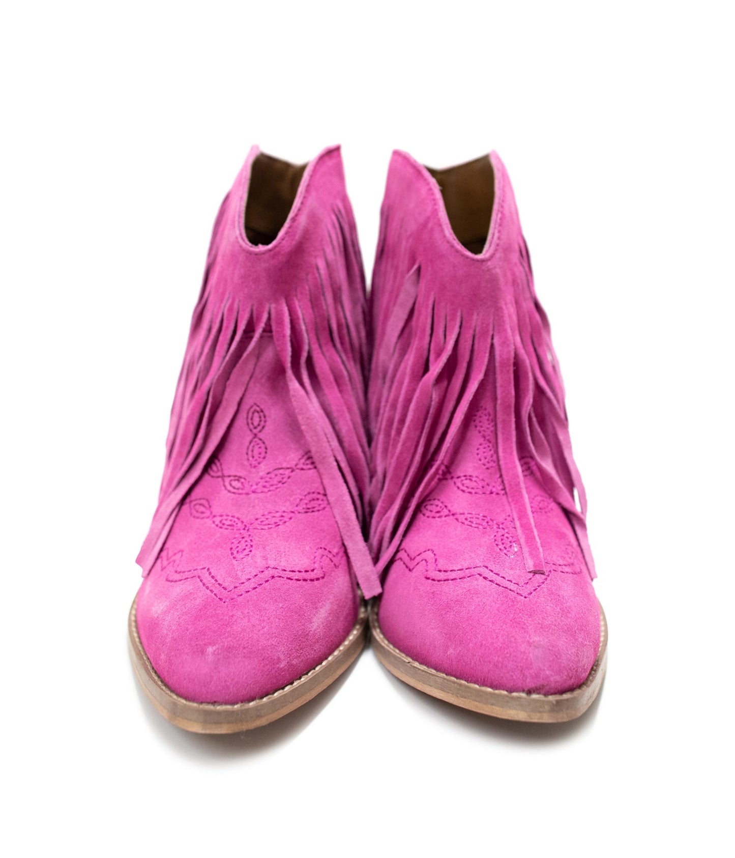 Botki Amos Fringe na kostkę zamszowe w kolorze magenta