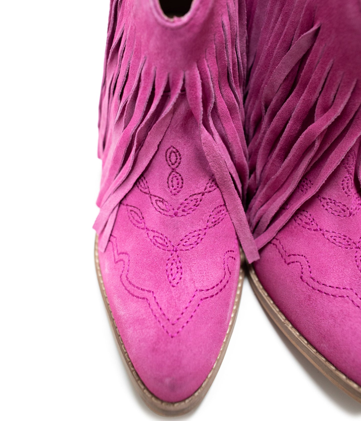 Botki Amos Fringe na kostkę zamszowe w kolorze magenta