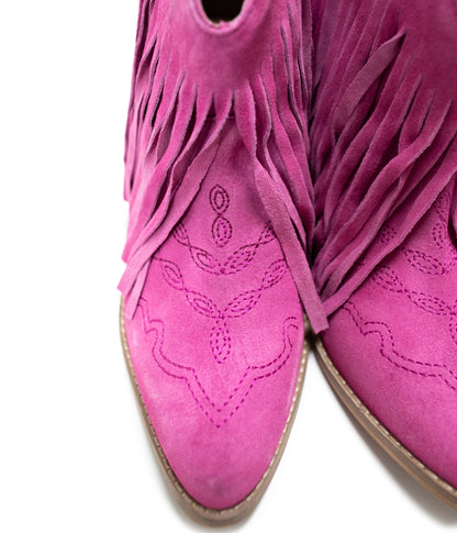 Botki Amos Fringe na kostkę zamszowe w kolorze magenta